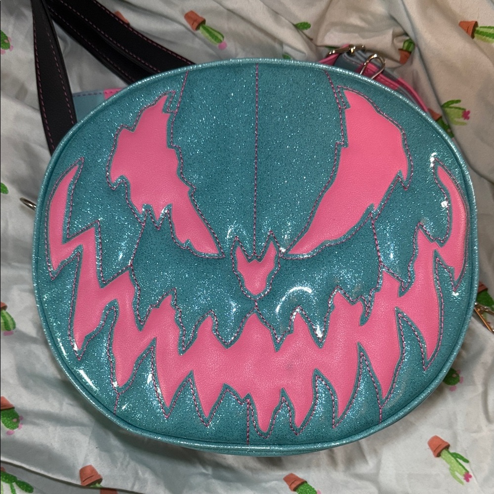 love pain and stitches blue pink jack-o’-lantern pumpkin kult purse